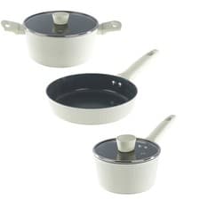 Image of Russell Hobbs Côte Ceramic Pan Set – Stockpot, Frying & Saucepan with Lid, Cream