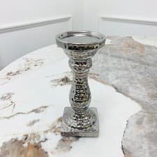 Image of Medium Sparkling Mercury Silver Ceramic Dimple Candle Holder 9cm Stand 10 x 23cm