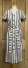 Image of BARBOUR Dover dress - blue white striped short sleeve tie belt summer NWOT UK 8