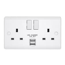 Image of Volex Double USB Socket 2 Gang Switched Plug 13A White Dual USBA D1500USBNR