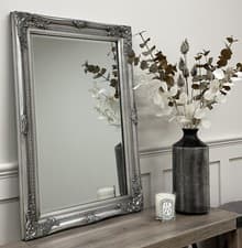 Image of 50x70cm Silver French Style Wooden Wall Mirror with Bevelled Glass Mirror Rennes