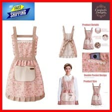 Image of Elegant Pink Floral Women's Cooking Apron with Pocket & Hand Wipe 1 Pc