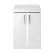 Image of Nuie Athena Gloss White 600mm Floor Standing 2-Door Vanity Unit & Worktop