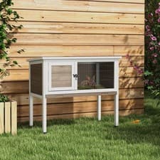 Image of Elevated Indoor Outdoor Wooden Rabbit Hutch Hinged Asphalt Roof Removable Tray
