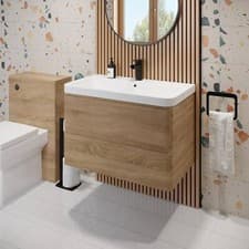 Image of Wood Wall Hung Vanity Unit & Basin - 800mm Modern Bathroom Storage