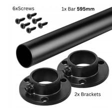 Image of Wardrobe Rail Round Hanging Black Tube 25mm + End Supports + Screws 3 Lengths