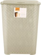 Image of 65L Drop-All Plastic Rattan Style Laundry Basket Hinge Lid-43.5L x 28W x 56H APP