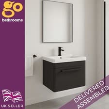 Image of Black 500 Vanity Unit Wall Hung Bathroom Unit and Ceramic Basin Hand wash Sink