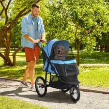 Image of PawHut 3 Wheel Pet Stroller, for Medium Small Dogs, Foldable Cat Pram - Blue
