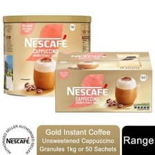 Image of Nescafe Gold Instant Coffee Unsweetened Cappuccino Granules 1kg or 50 Sachets