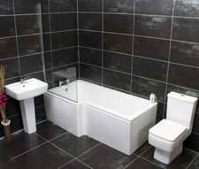 Image of Sava Designer L Shape Showerbath Suite Square Style + Screen + Taps - Left Hand