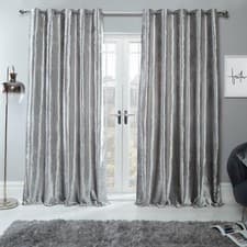 Image of Sienna Crushed Velvet Pair of Fully Lined Ring Top Eyelet Curtains Silver Grey