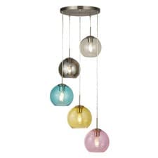 Image of 5 Light Chrome Finish Multi-Drop Ceiling Fitting Pendant Light With Glass Shades