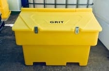 Image of Salt Grit Bin Yellow 200 Litre Size Tough UV Stackable Site Safety Lockable UK