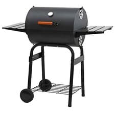 Image of Outdoor Charcoal BBQ Barrel Grill Smoker with Thermometer Side Table Wheels XL