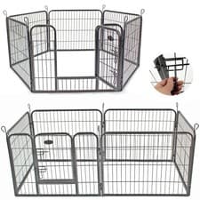 Image of Pet Play Run Cage Dog Puppy Pen Rabbit Guinea Pig Black Metal Enclosure Secure