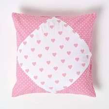Image of Hearts & Polka Dots Cushion Cover Pink White Patchwork Cotton 45x45cm Washable