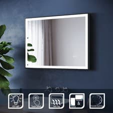 Image of Illuminated LED Bathroom Mirror Black with Demister Pad Touch Dimmable 600x800mm