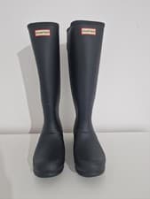 Image of Hunter Original Tall Adjustable Wellington Boots – Black – UK 7