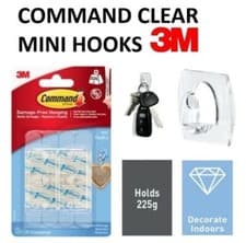 Image of 3M Command x 6 Mini Clear Self Adhesive Strips Hooks Damage Free Hanging Xmas