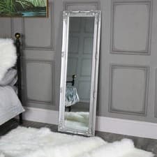 Image of tall ornate silver wall/leaner mirror slim wall mounted mirror hallway beveled