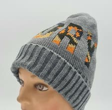 Image of SUPERDRY Beanie Hat Camo Logo UNISEX Winter Knitted Rib Grey Warm Ears Fleece
