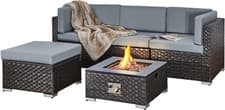 Image of 4 Seater Corner Rattan Garden Furniture Set with Fire Pit Table, Outdoor Garden