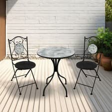 Image of Ferne 3PC Patio Garden Dining Mosaic Bistro Folding Chair Black Ceramic Set