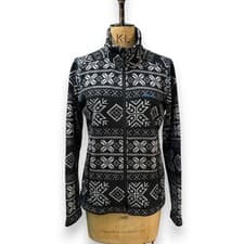 Image of Ayacucho Nordic Print Full Zip Fleece Jacket Black/Grey Snowflake Pattern Size L