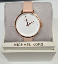 Image of Women's Michael Kors Charley Rose Gold Leather Strap Watch MK2838