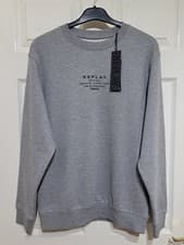 Image of Replay Men's Grey Sweatshirt Size M Crew Neck Logo Cotton Jumper BNWT 