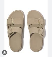Image of BNIB GEN-FF Buckle Two-Bar Suede Slides. Cappacino Size 4 By Fitflop