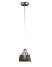 Image of Pendant Light Fixture With Smoked Glass Shade-Maxim Mini Hi-Bay, Polished Nickel
