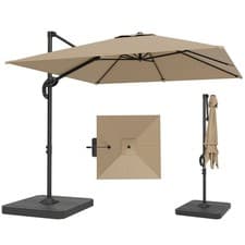 Image of Outsunny 2.4 x 2.4 m Cantilever Parasol w/ Umbrella Weights, Khaki