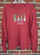 Image of Life is Good Top Women's Medium Chillin With My Gnomies Holiday Crusher Tee Red