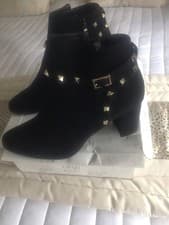Image of Woman’s Black Suede Gold Stud Ankle Boots Size 8 Linzi Brand New with Box