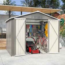 Image of Garden Shed Apex Roof 8X6FT Metal With Free Foundation Base Storage House Grey
