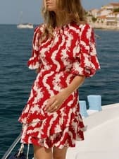 Image of Mint velvet red midi dress print. Size 8