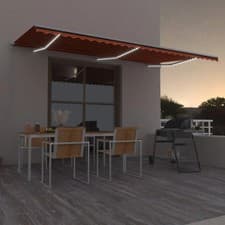 Image of VidaXL Manual Retractable Awning with LED 600x300 cm Orange and Brown