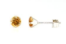Image of 9ct White Gold Citrine Studs 4mm round earrings Gift Boxed Made in UK