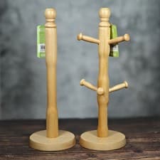 Image of Apollo Mug Tree & Kitchen Roll Paper Towel Holder Set - Natural Beech Wood