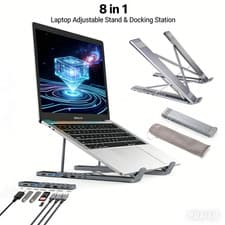Image of 8-Port USB Multi-Function Laptop Docking Station with Stand, USB Hub Adapter