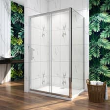 Image of Sliding Door Shower Enclosure Walk In Wet Room 8 mm Easy Clean Glass Stone Tray