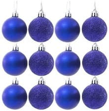Image of 12Pk Christmas Baubles Tree Decoration 38mm Glitter & Matte Assorted Colours