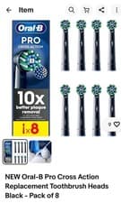 Image of NEW Oral-B Pro Cross Action Replacement Toothbrush Heads Black - Pack of 8