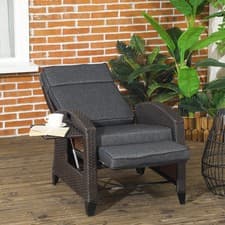 Image of Outdoor Recliner Chair w/ Cushion, PE Rattan Reclining Lounge Chair
