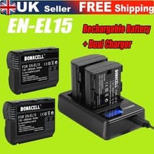 Image of 2 pack EN-EL15 Battery for Nikon 1 V1 D7000 D7100 D7200 D600 D610 D800 & Charger