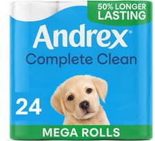 Image of Andrex Complete Clean Mega Toilet Roll - 24 Mega XL Rolls - 7200 Total Sheets