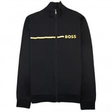 Image of HUGO BOSS Mens Black Full Zip Stripe Logo Tracksuit Jacket Medium BNWT C1417