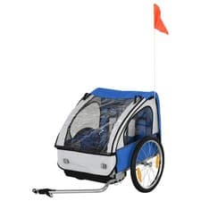 Image of HOMCOM 18m+ 2-Seat Child Bike Trailer for Kid w/ Steel Frame Seat Belt Blue